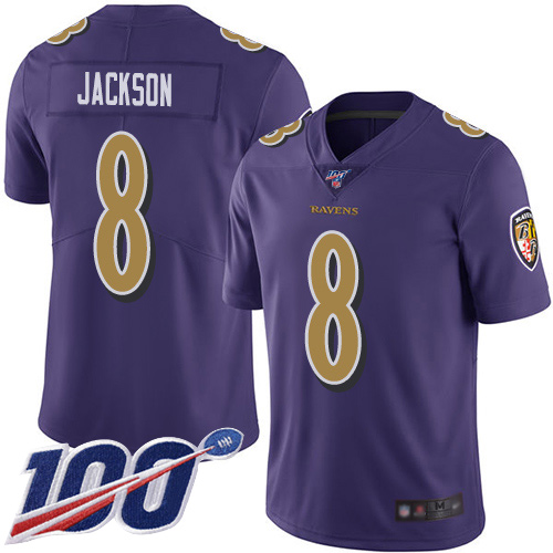 Baltimore Ravens Limited Purple Men Lamar Jackson Jersey NFL Football 8 100th Season Rush Vapor Untouchable